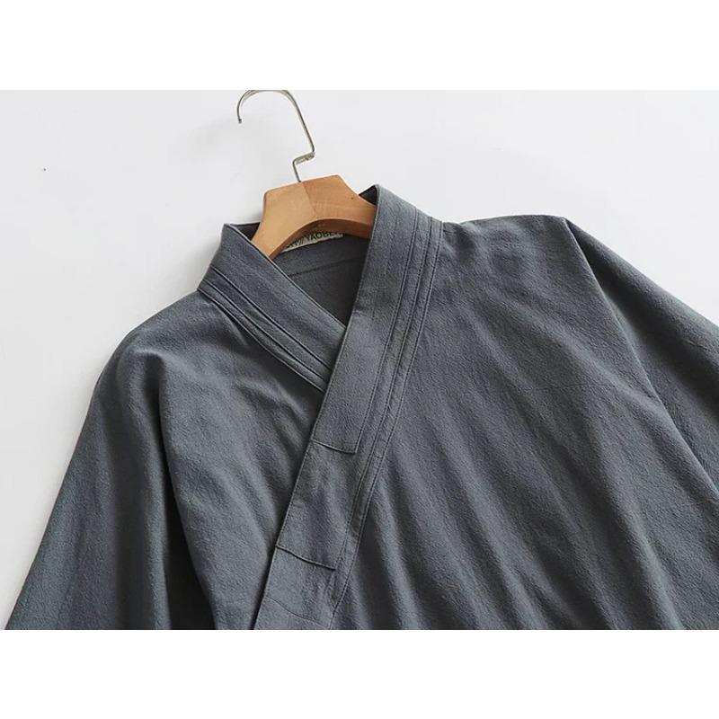 Oversize Men Linen Cardigan Japanese Style Long Bathrobe Yukata Haori Harajuku Samurai Costume Streetwear