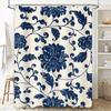 Vintage Blau-Weiß Porzellan-Druck Duschvorhang Badezimmer-Dekoration in einfarbigem Blumenmuster Akzentstück für das Zuhause Badezimmer