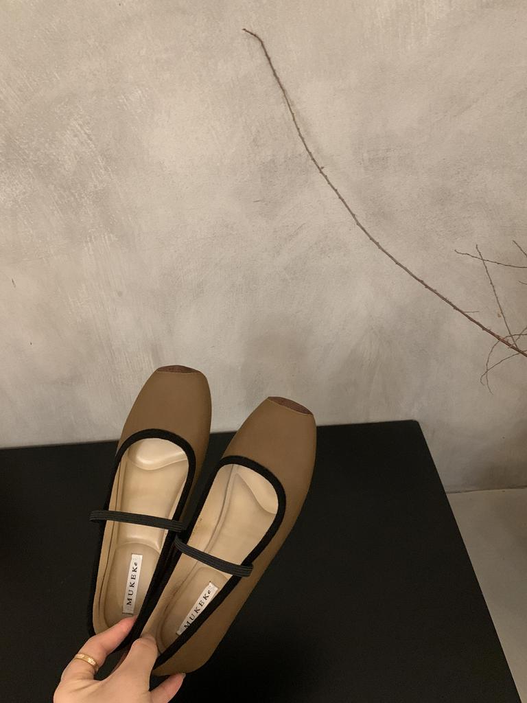 French Retro Simple Word with Square Head Shallow Mouth Single Shoes Women's 2025 Spring and Autumn New Lazy Flat Ballet Shoes