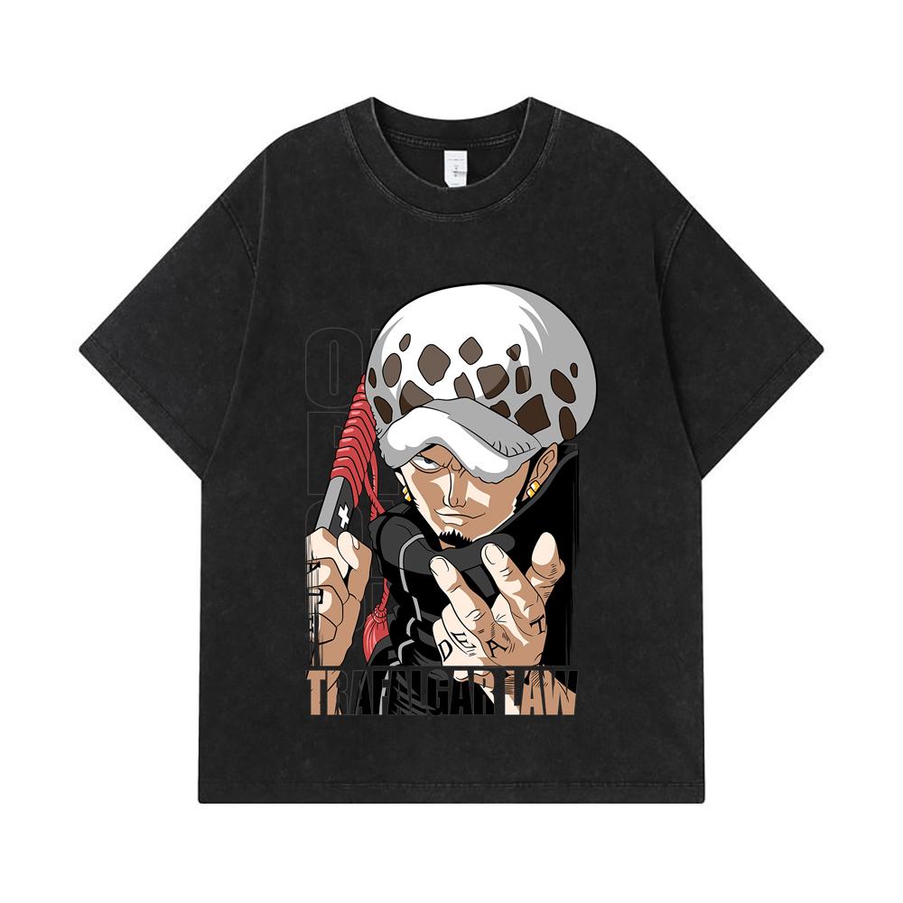 275 GSM Washed T-shirts 100% Cotton One Piece V63 Law Print Unisex Heavy Cotton T Shirt