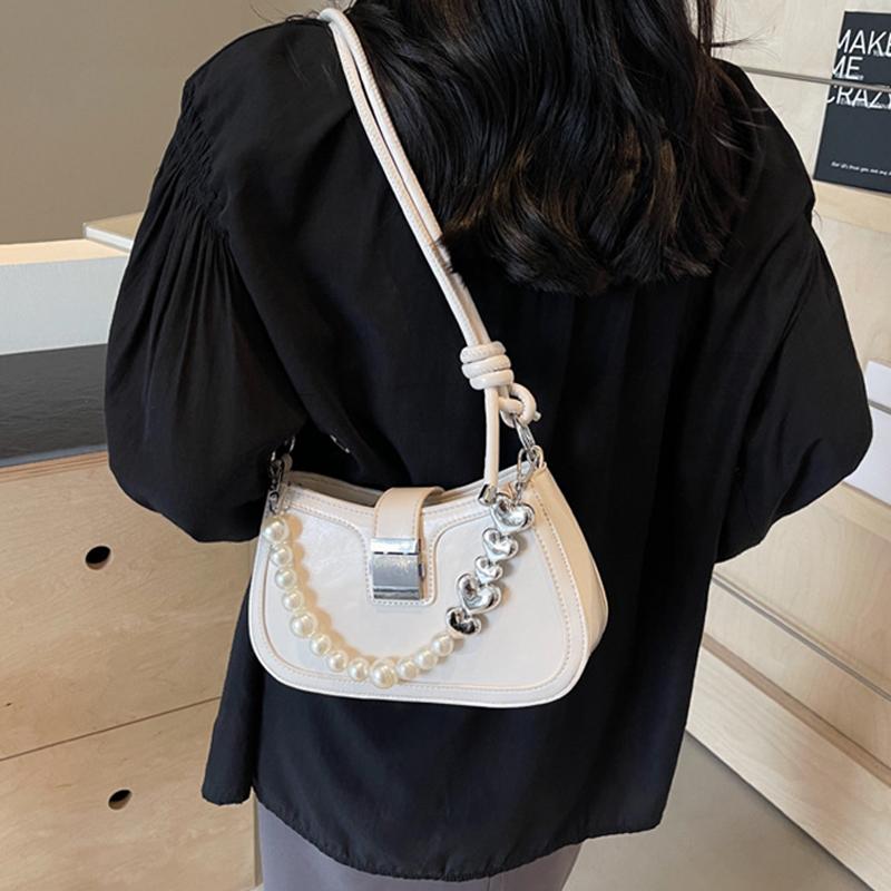 Retro Rote Perlenbesetzte Kleine Tasche für Damen Neue Einfache Einzelne Schulter Unterarmtaschen Mode Hochzeit Handtasche Pendler Umhängetasche