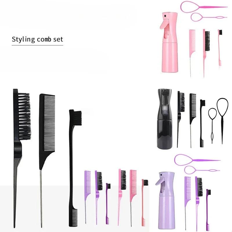 Hairdressing Set Six-piece Set Hairpin Hair Puller Portable Brush Highlight Dyeing Pointed Tail Comb Continuous Spray Bottle Set