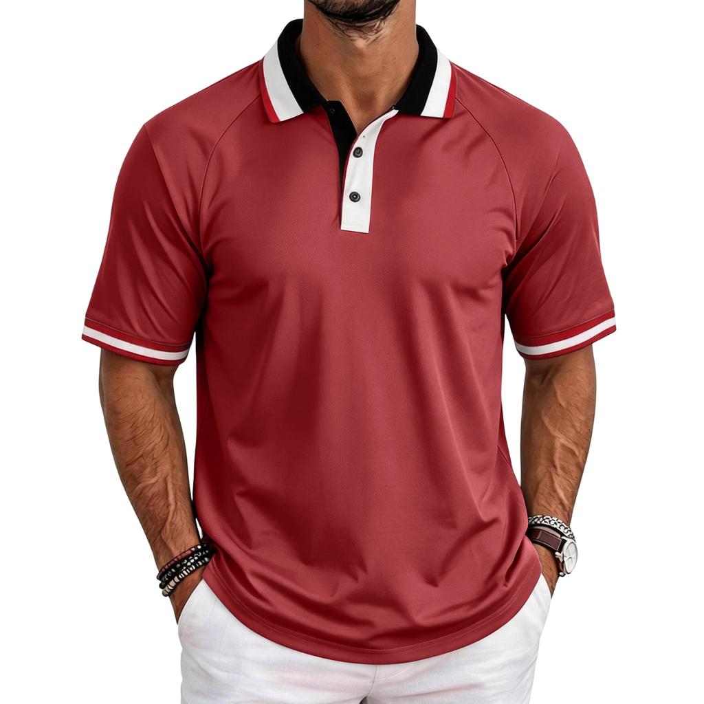 Men's Casual Raglan Short Sleeve Shirt with Turn-Down Collar