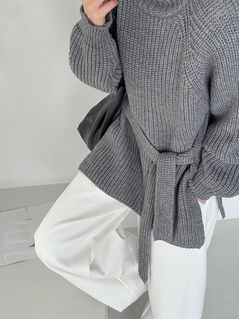 Juzhi Women's Korean High Neck Belted Sweater - Autumn/Winter Fashion 1327