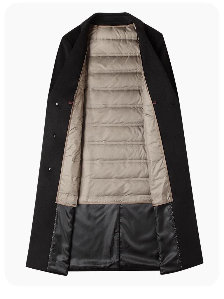 Men's High-End Trench Coat: 71.5% Wool with Slimming Fit and Removable 90% Duck Down Liner for Autumn/Winter