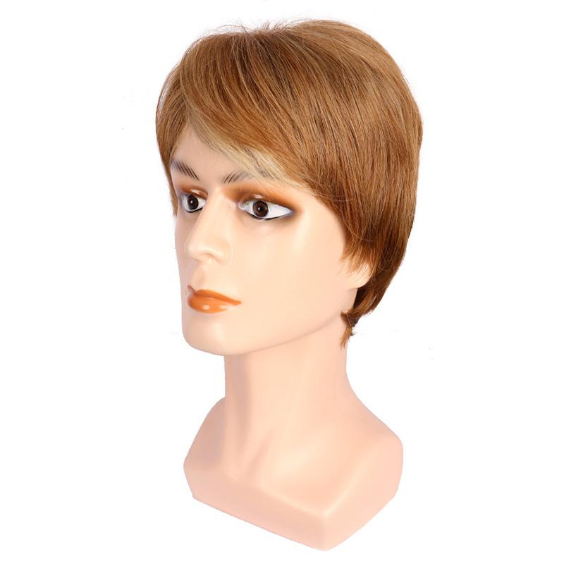 Synthetic Wig for Man Natural Short Straight Haircut Handsome Blonde with Bangs Daily Party Use Breathable Male Wigs