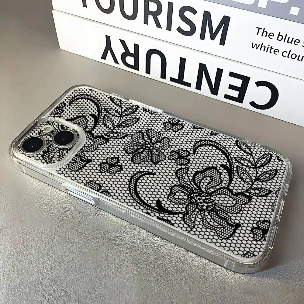 Luxury black lace Phone Case For Xiaomi Redmi Note 15 15C 14 13 12 12S 12C 11 10 10C 13C 10s A2 A3 Pro Plus 4G 5G soft TPU Cover