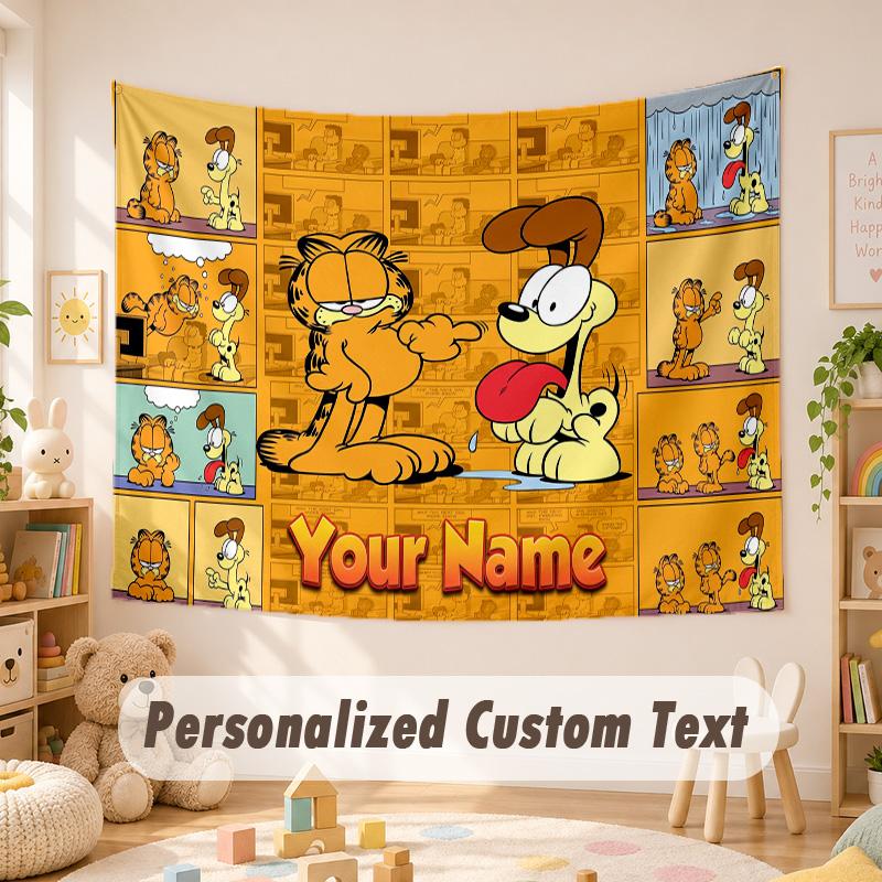 Custom Name Text Tapestry,Garfield Boho Wall Hanging, Decorative Backdrop Tapestry For Room