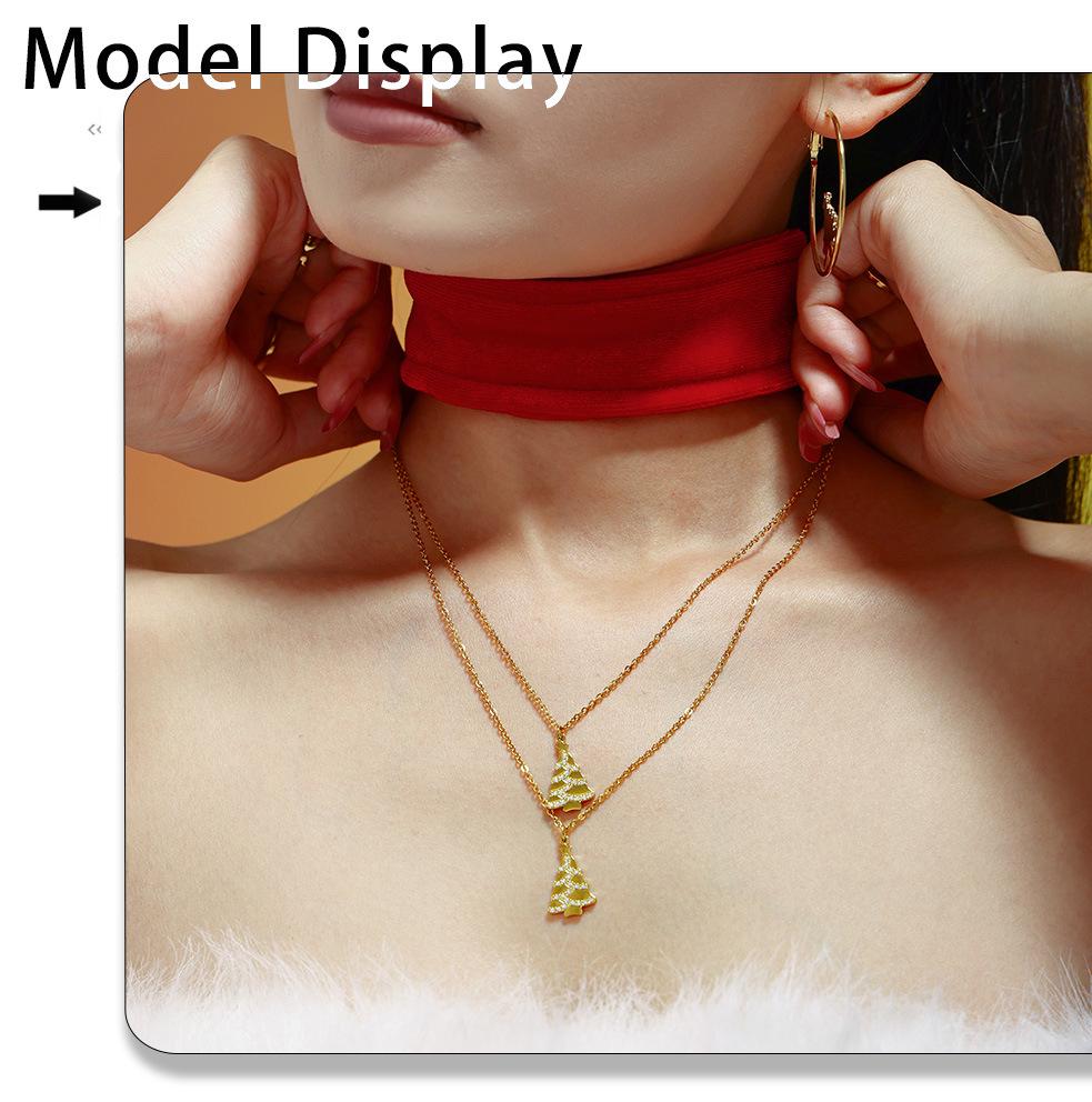 Gold-Plated Zircon Christmas Tree Pendant Necklace - Romantic Gift for Girlfriend