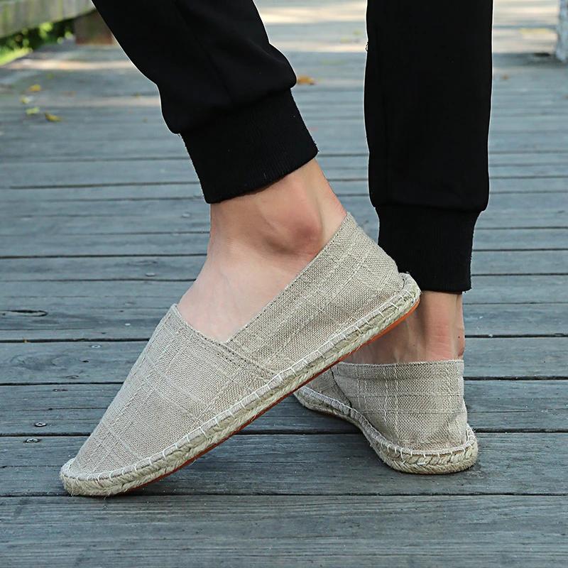 Gentleman Casual Comfort Bohemian Slip On Lazy Shoes Summer Female Mens Flat Slip On Canvas Strap Loafers Straw Espadrilles