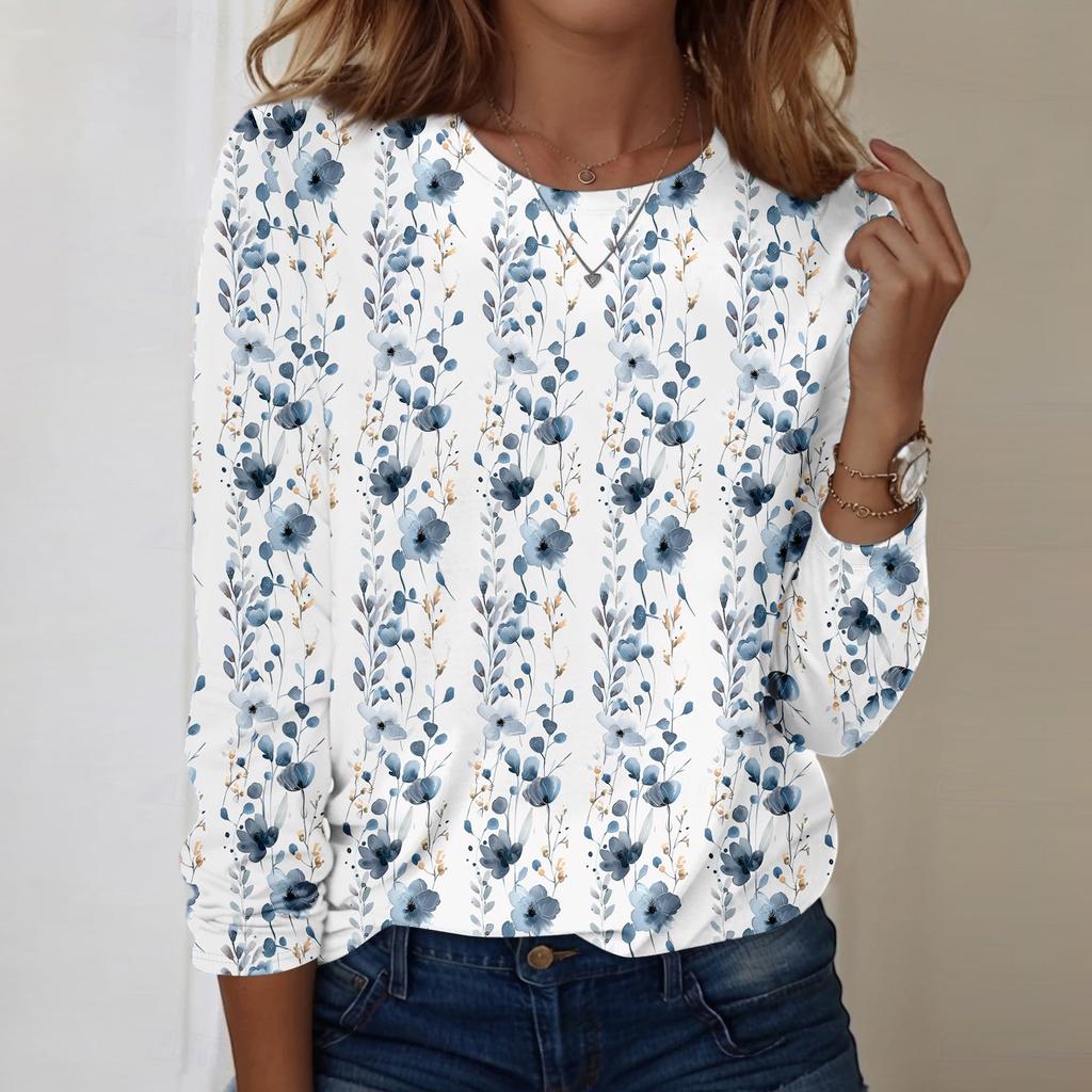 Long Sleeve Shirts For Women Cute Print Graphic Tees Blouses Casual Plus Size Basic Tops Pullover