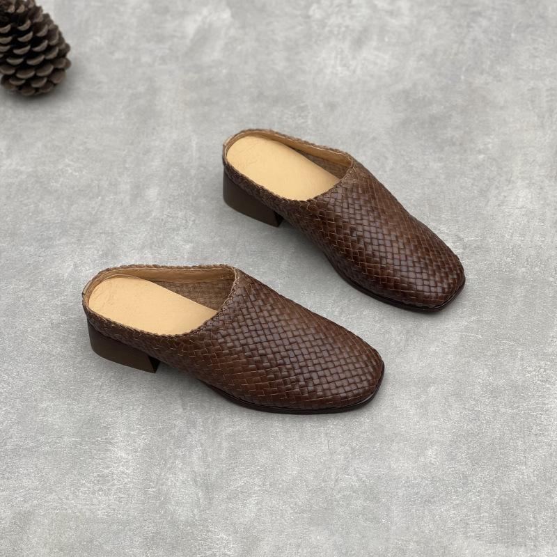 

Женская обувь, Ретро шлепанцы с откидным верхом, Дышащие тапочки, Туфли на полукаблуке с квадратным носком 40 кофейный