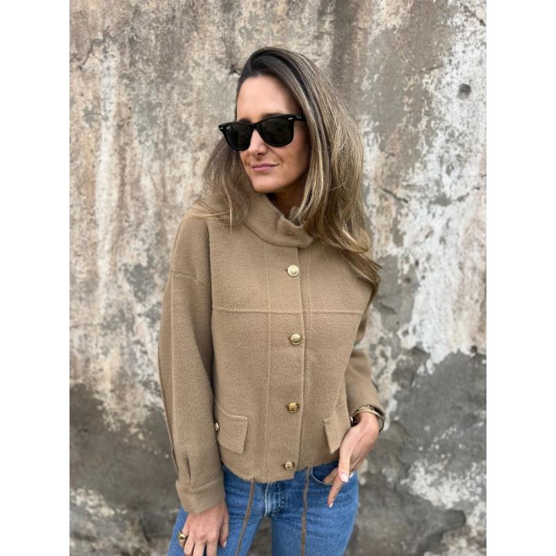 

Womens Stand Collar Button Front Short Woolen Coat Casual Cropped Jacket S хаки