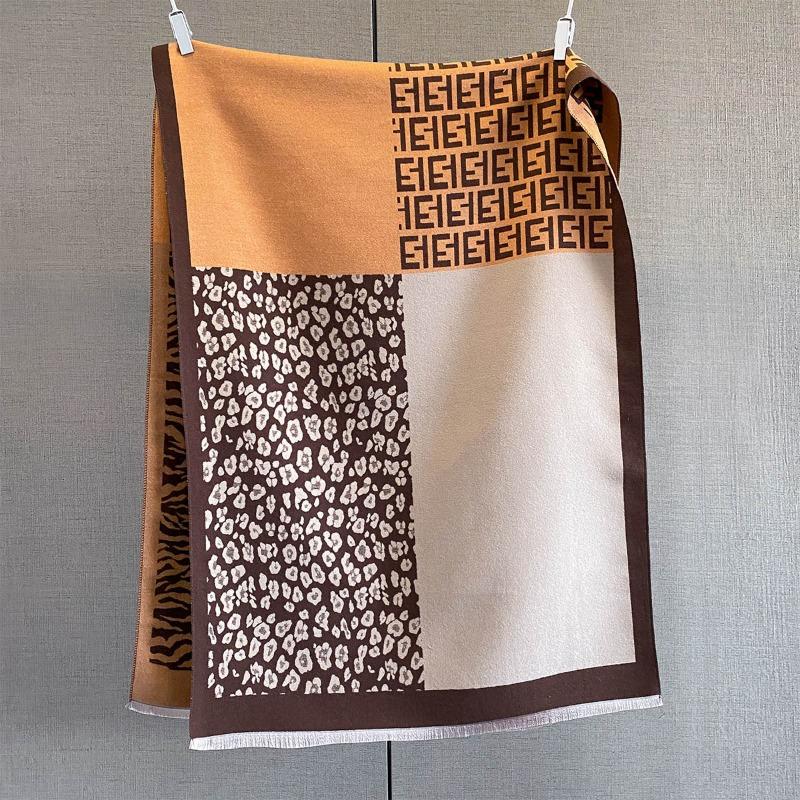 Autumn and Winter New Leopard Print Zebra Pattern Splicing Jacquard Scarf Women's Thickened Warm Neck Protection Scarf Shawl Outer Cover