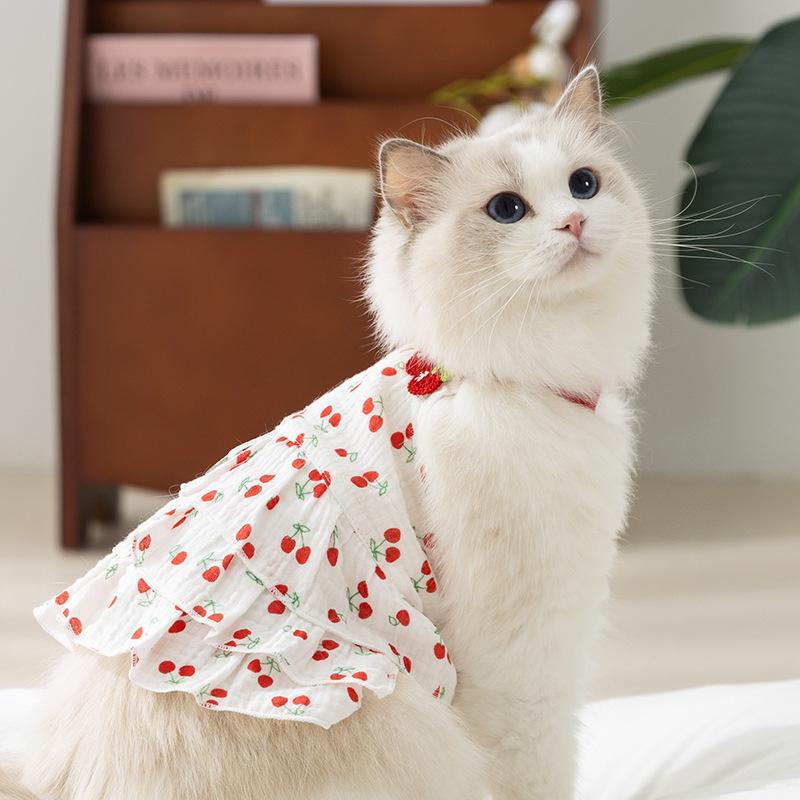 Cat Full Print Traction Suspender Dress Summer Cake Dress Puppy Clothes Breathable Pet Cat Clothes
