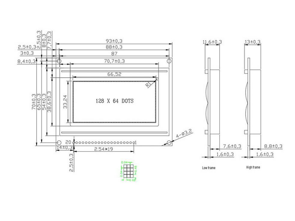 12864C-1 LCD Dot Matrix Screen with Font Library, Large Frame Display COB Module