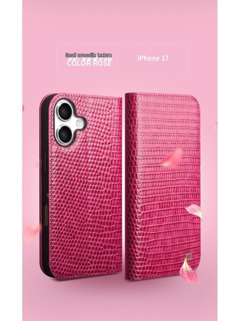 Qia Li Genuine Leather Flip Case for iPhone 17 Pro Max - Anti-Fall, Card Slot, Protective Cover