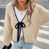 Women's Casual Loose Fit Knit Cardigan with Self-Tie Waist, Color Long Sleeve