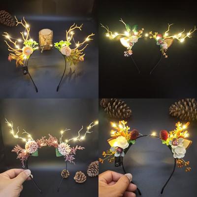 2025 Luminous Reindeer Antlers Berry Headband for Halloween & Christmas Parties