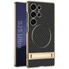 Magnetic Shockproof Electroplated PU Leather Hard Phone Case with Invisible Stand for Samsung Galaxy S25 Ultra Magsafe Cover