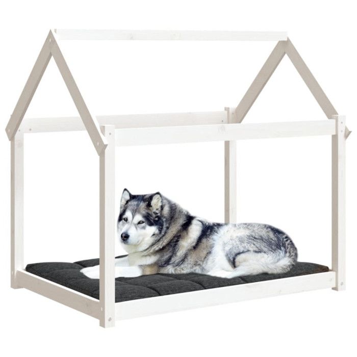822218 vidaXL Lit pour chien Blanc 111x80x100 cm Bois de pin solide