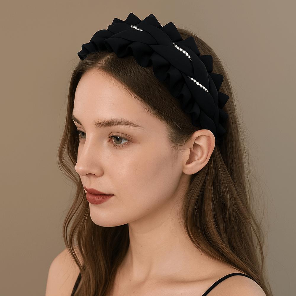 Rhinestone Black Hairband Cloth Wrinkle Headband Luxury Women Hair Hoop  Daily