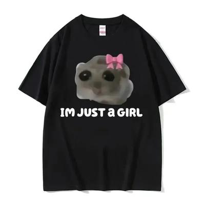 Funny Trendy Cute Kawaii Sad Hamster Meme T Shirt Summer Fashion Vintage Tee Shirt Casual Oversized T-shirt Streetwear