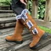Bottes d'hiver hautes chaudes épaissies pour femme, doublées de fourrure de lapin, à talon épais, bout rond, à enfiler