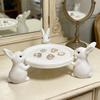 Three Rabbits Storage Tray 3D Printed White Bunny Statue with Dish Keys Earrings Jewelry Display Holder Table Desk Organizer