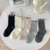Fashion Girls Lolita Kawaii Cute Middle Tube Socks Sox Sweet Solid Color Black White Gray Long Socks Ruffle Socks Women