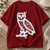 2026 New Pure Cotton Tshirt Handpainted Owl Print Crew Neck Short Sleeve Casual Top