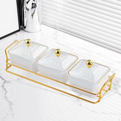 Dried Fruit Dish Set Covered Candy Container 3 Grid Food Storage Box for Kitchen