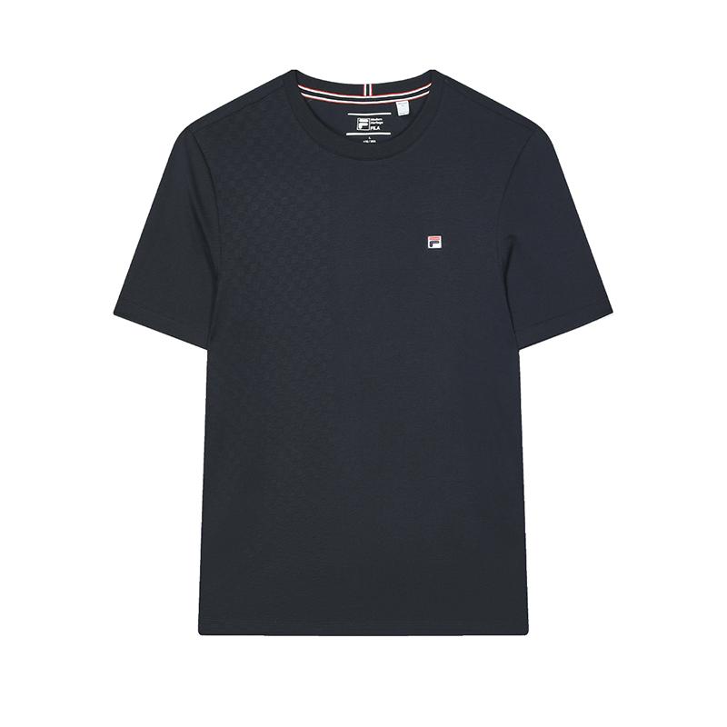 FILA Solid Color Round Neck Thin Short Sleeve T-Shirt Men Tops Legendary-Blue F11M421119FNV