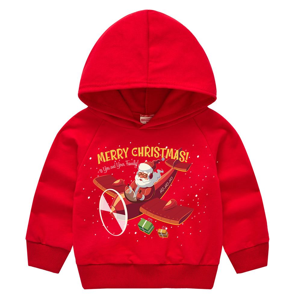 Christmas New Year Cartoon Spring and Fall Children's Printed Hooded Sweater Boys and Girls Casual Tops with Hoodie