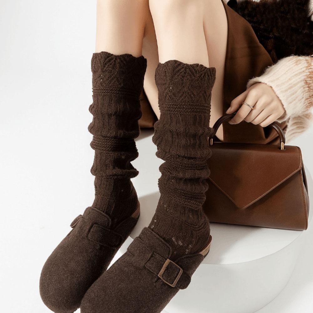New Knitted Hollow Calf Socks Warmth Harajuku Street Stacked Long Tube Socks Breathable Casual Mid Tube Socks Women Girls