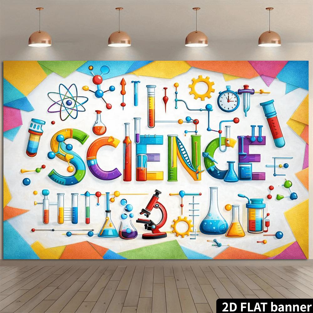 Background of Two-dimensional Plane Science Theme Chemical Laboratory Style with Microscope Test Tube Molecular Structure