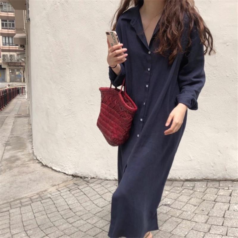 588 Korean Long Loose Cotton-Linen Shirt Dress - Plus Size, 2025 Spring Collection