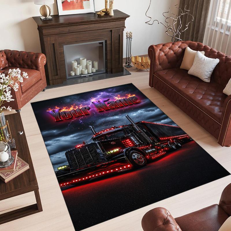 Truck Theme Crystal Velvet Rug Personalized Custom Name Text Soft Floor Mat Home Decor