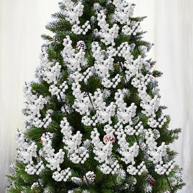 4 Styles White Berry Picks Multiple Heads Holly Berries Stems Branches for Christmas Wedding Winter Decoration Xmas Ornaments