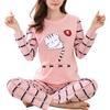 Winter Cute Cartoon Cat Print Pajama Set Women Two-pieces Long Sleeve Sleepwear