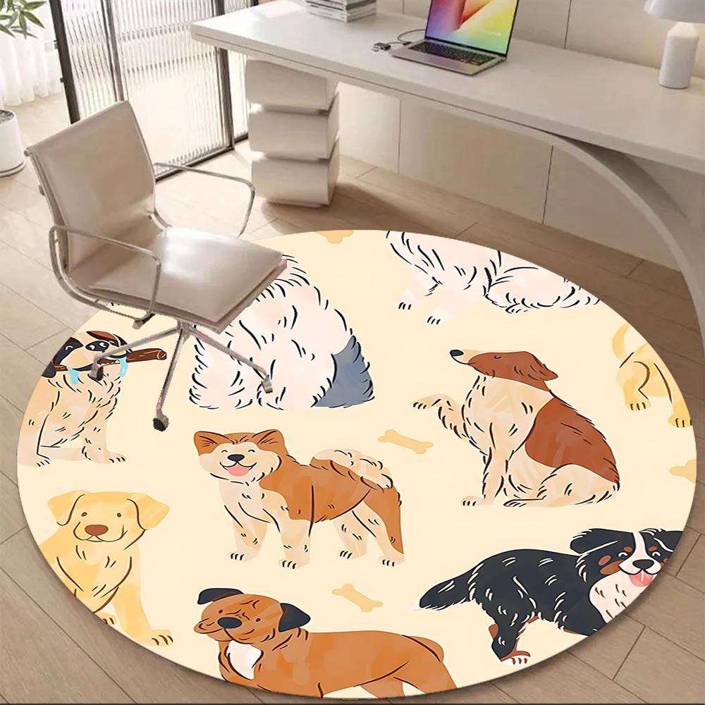 1PC Dogs Pets Office Round Area Rug, Mat Suitable ForOffice, Under Office Chairs Bedroom Living Room Home Decor, Room Deco