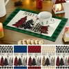 Julgransmönster Linne Placemats Vinter Rutig Pläd Placemats Skrivbordsunderlägg för Hemfest Kök Matplats Dekoration