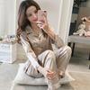 Spring Summer Women's Silk Long-sleeved Casual Sleepwear Suit Plus Size Nightwear Pijama Homewear