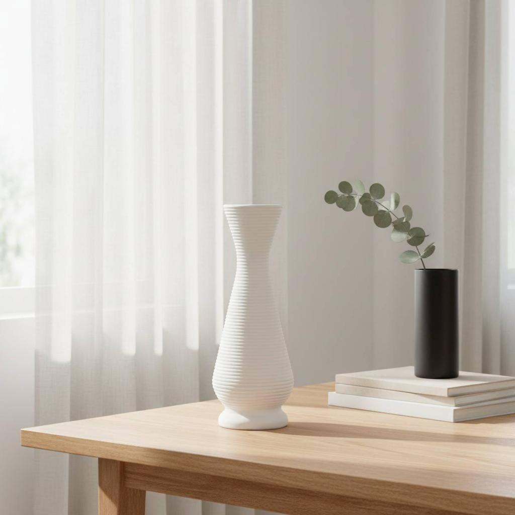 Gourd Shaped Vase Nordic type Tall Ribbed Holds Floral Water Holder Container for Living Room,