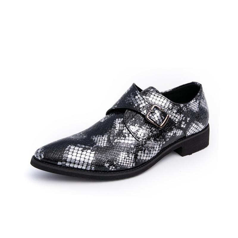 Large Size Men's Shoes Buckle Snake Pattern Foot Leather Shoes Men's Summer British Casual Shoes Men's Smooth Pointed Small Leather Shoes