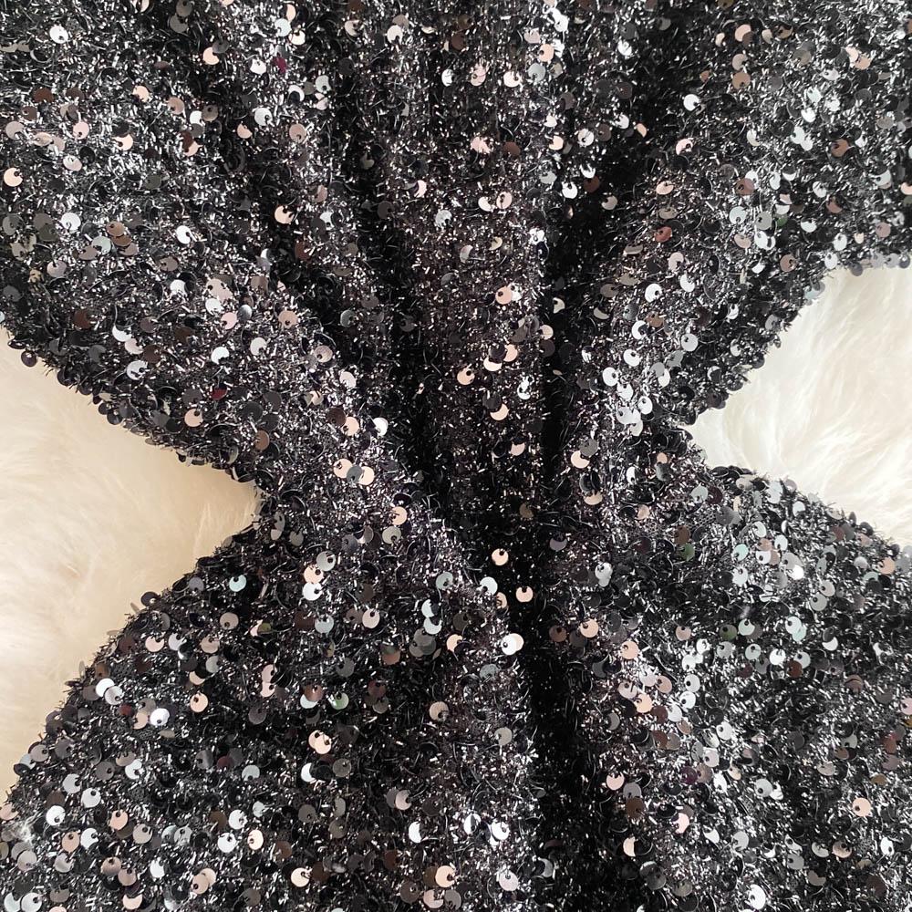 Summer Women Sweet Peter Pan Collar Black Sequined Diamonds Button Mini Short Fairy Princess Party Dresses