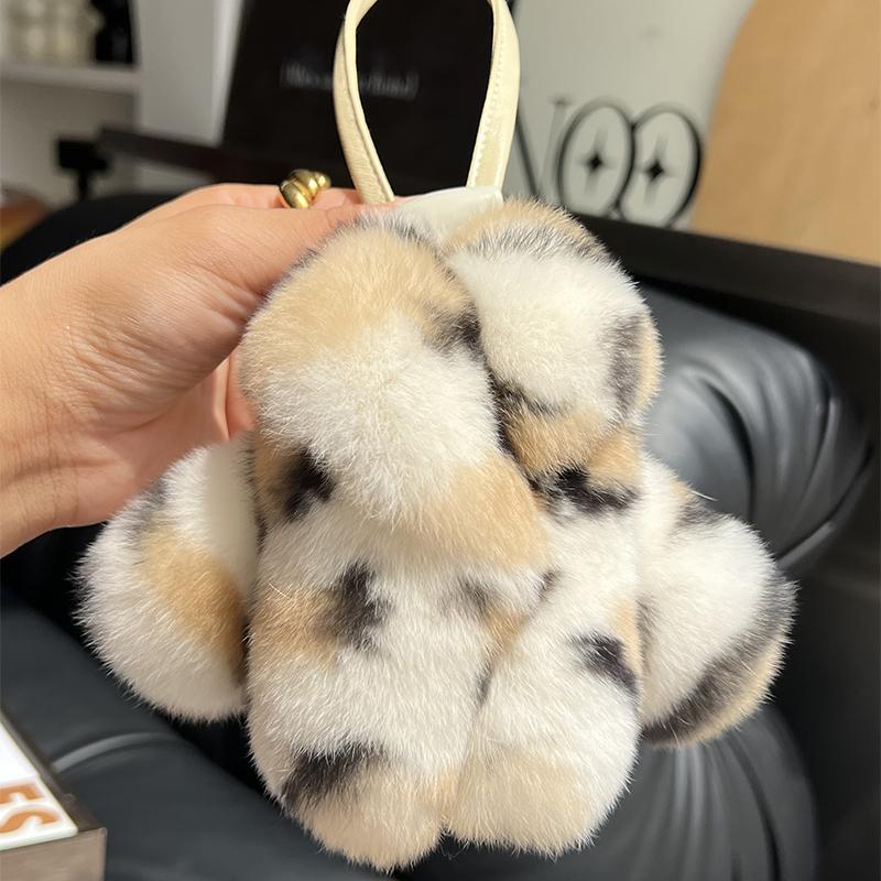 Rex Rabbit Fur Keychain Small Clothes Modeling Keychain Fur Pendant Key Chain Keychain Fluffy Keyring Gift For Women Bag Charms