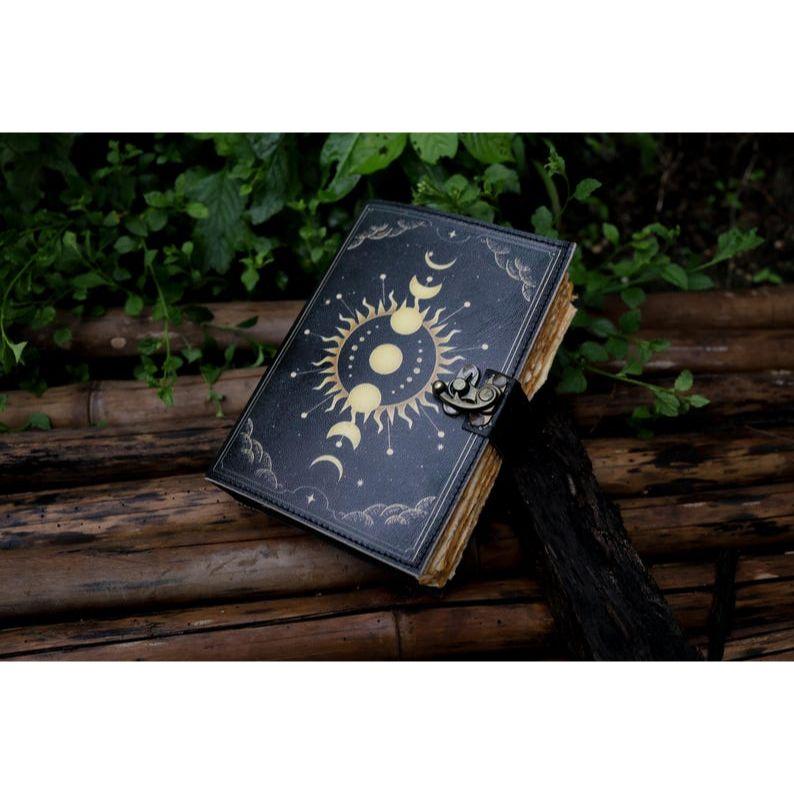 Sun Moon Leather Journal for Men Women 200 Pages of Antique Handmade Deckle Edge Vintage Paper Traveling Sketchbook