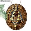 2D Flat Aluminum Vintage Egyptian Anubis God Round Metal Sign, Ancient Egyptian Mythology Wall Art Sign for Front Door, Pre-Drilled Holes for Easy