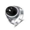 Vintage Sterling Silver 925 Ring with Large Natural Black Onyx Stone 10*14MM Oval Shape Fine Party Jewelry for Men.